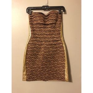 Sherri Hill strapless dress. Leopard print & gold
